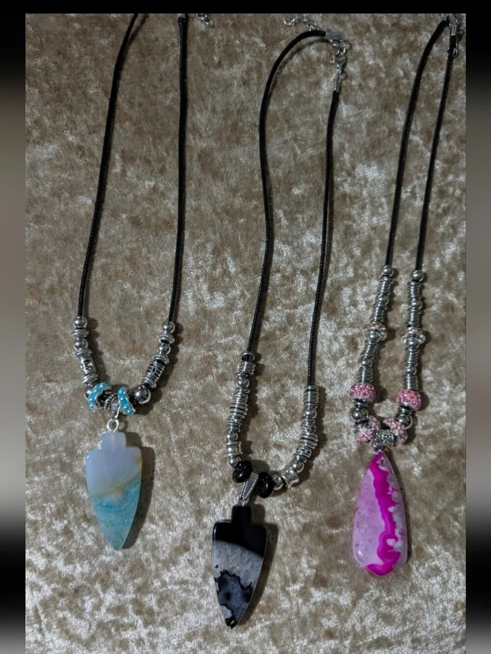 Handmade Black & White Druzy Arrowhead Beaded Necklace (Unisex)